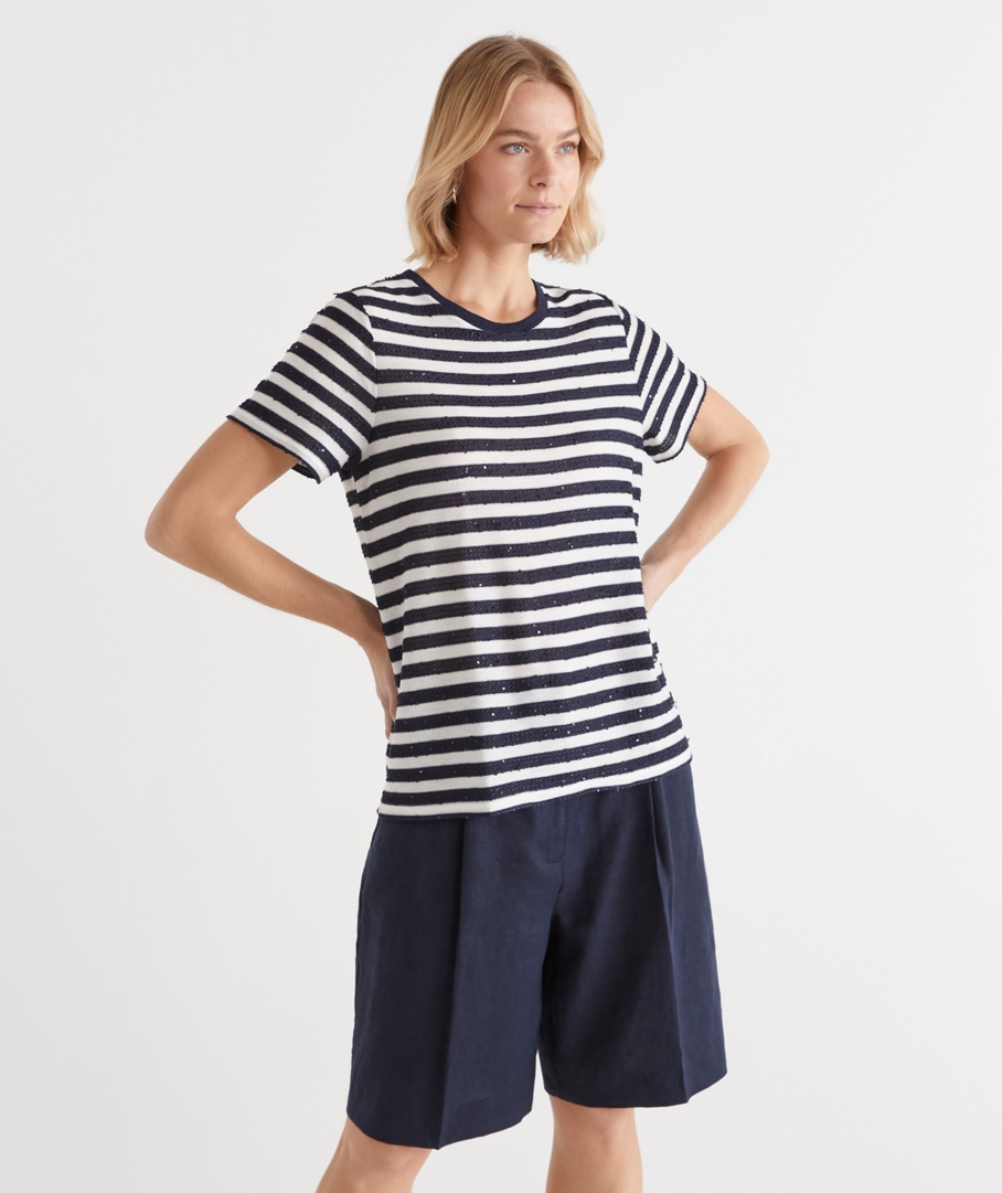 Sequin Stripe Knit Top Sussan